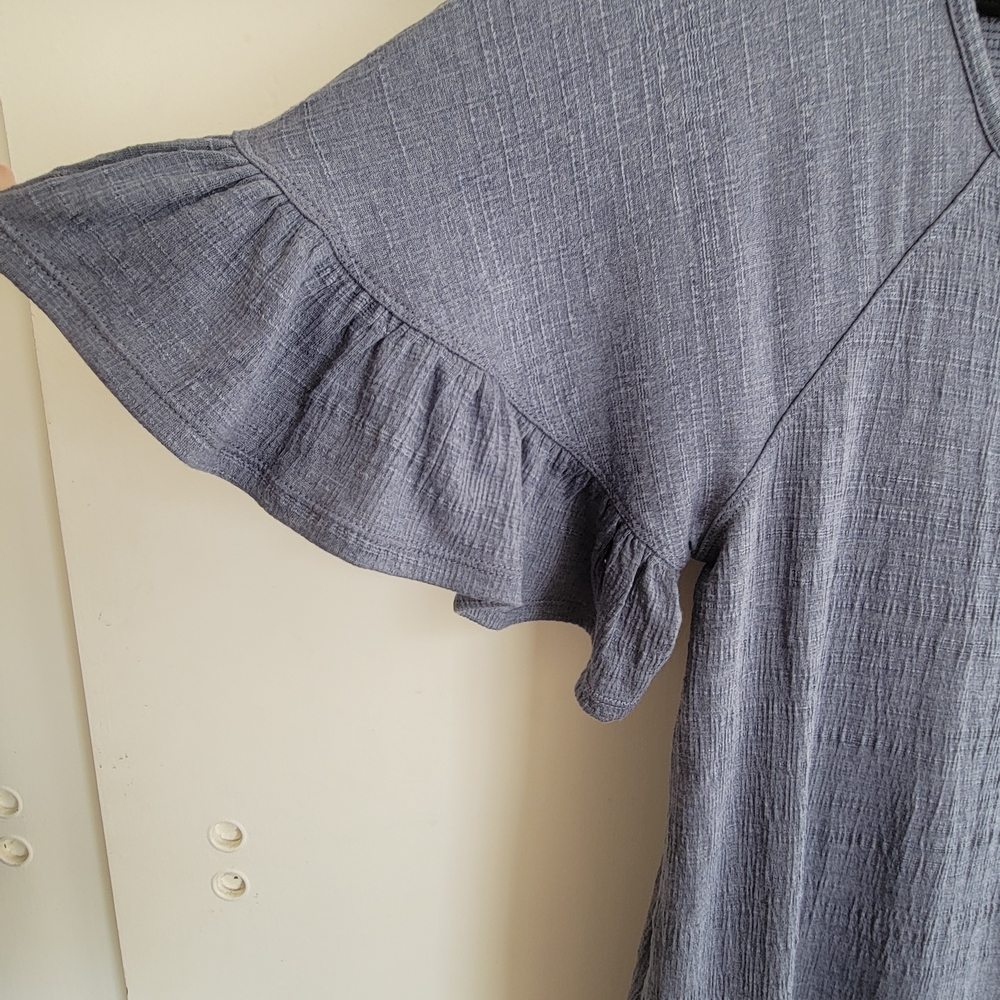 Max Studio Blue Ruffle Sleeve Dress - Picture 4 of 9